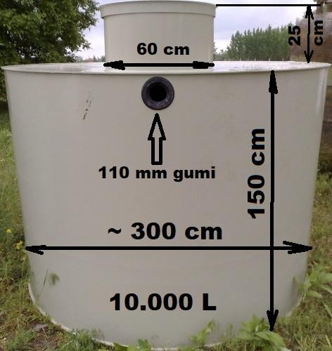 10 m3-es PE. BASIC, műanyag szennyvíz tartály, lépésálló tetővel