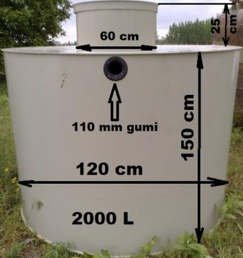 2 m3-es PE műanyag szennyvíz tartály, lépésálló tetővel