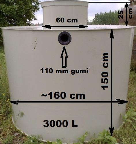 3 m3-es PE. műanyag szennyvízgyűjtő tartály, lépésálló tetővel!