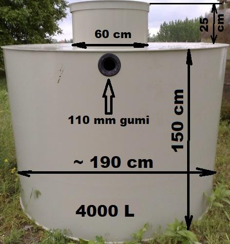 4 m3-es PE. műanyag szennyvíztartály, lépésálló tetővel
