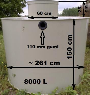 8 m3-es PE. PLUS, műanyag szennyvíz tartály, lépésálló tetővel